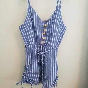 Blue & White Stripe Button Front Romper